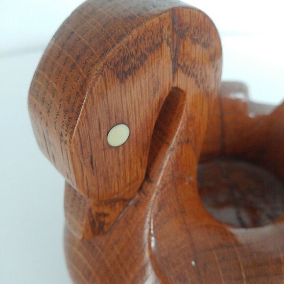 MCM Hand Carved Solid Wood Swan Trinket Bowl Natural Grain Succulent Planter Pot - Picture 9 of 9